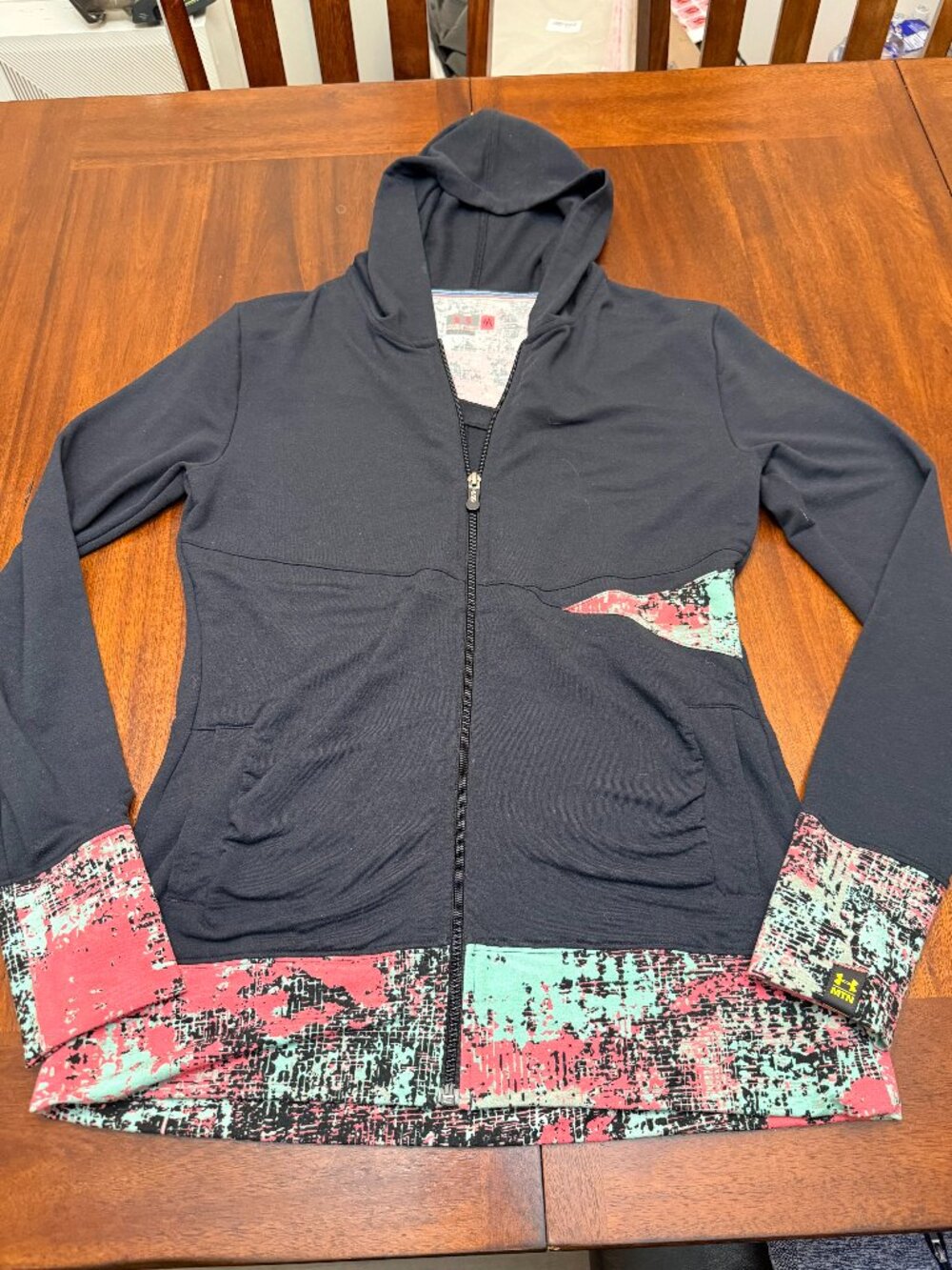 Under Armour Womens M Full Zip Hoodie Black Pink Mint Y2K Athleisure 4469